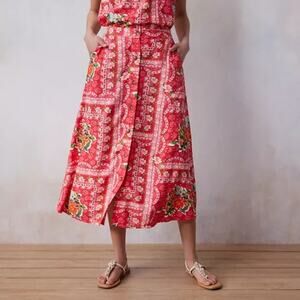 LC Lauren Conrad Button Front A-Line Midi Skirt Pink Floral NWT Large